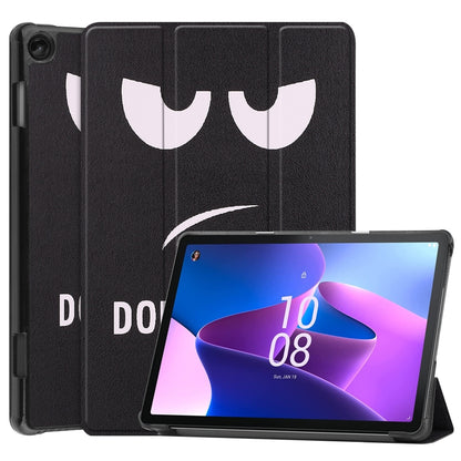 3-fold smart tablet case with black faux leather and cat-eye graphic, front cover open