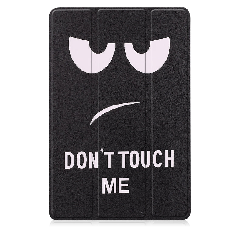 3-fold tablet case with black faux leather cover and “DON’T TOUCH ME” text graphic