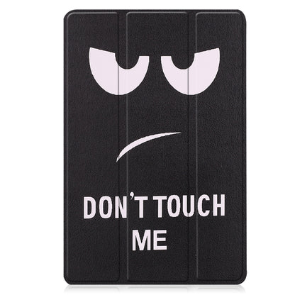 3-fold tablet case with black faux leather cover and “DON’T TOUCH ME” text graphic