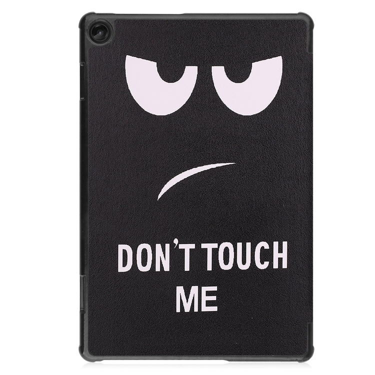 Tablet case with black faux leather and “DON’T TOUCH ME” text on the back