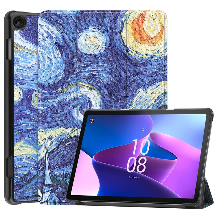 3-fold smart tablet case with Van Gogh-style artwork print and open front cover stand