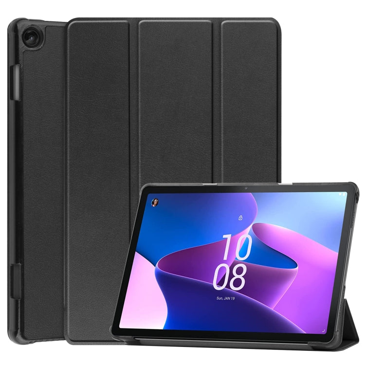 Black 3-fold smart tablet case with stand for a 10-inch tablet, front flap folded back