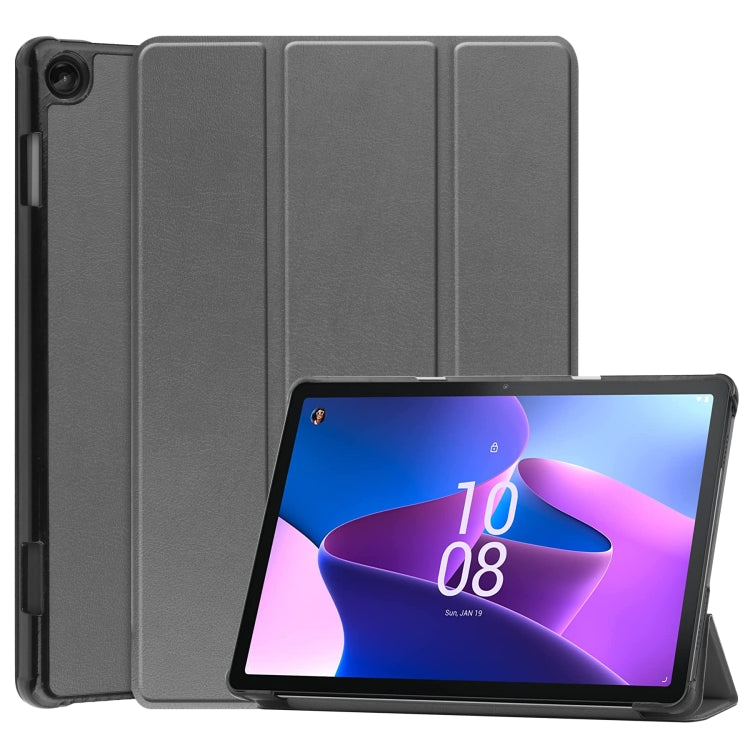 Grey 3-fold smart tablet case with stand, tablet secured in front cover
