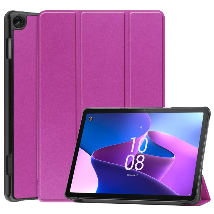 Purple 3-fold smart leather tablet case with front stand and fold-over cover