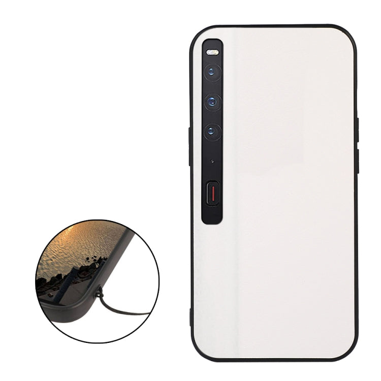 Two-tone litchi-texture PU phone case with black trim, white back, cutout for ports.