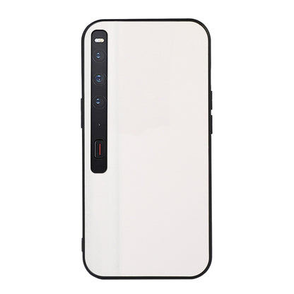 Two-tone litchi-texture PU phone case, white back with black border and camera/port cutouts.
