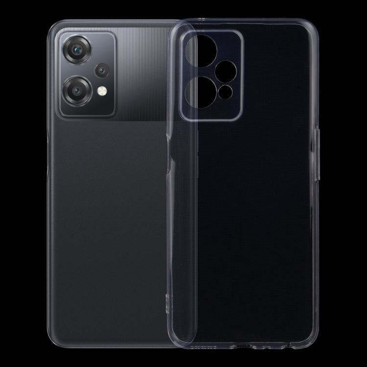 Clear TPU phone case fitted on a phone with textured back and camera cutouts