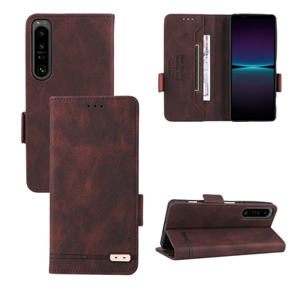 Brown magnetic clasp flip leather phone case with card slots and stand view
