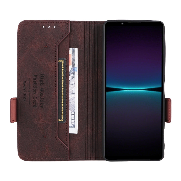 Brown magnetic flip leather phone case with opened card holder and screen cover