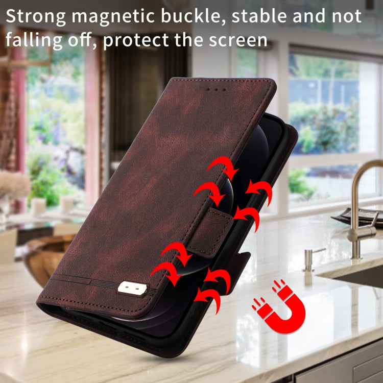 Brown leather flip phone case with magnetic clasp for secure screen protection