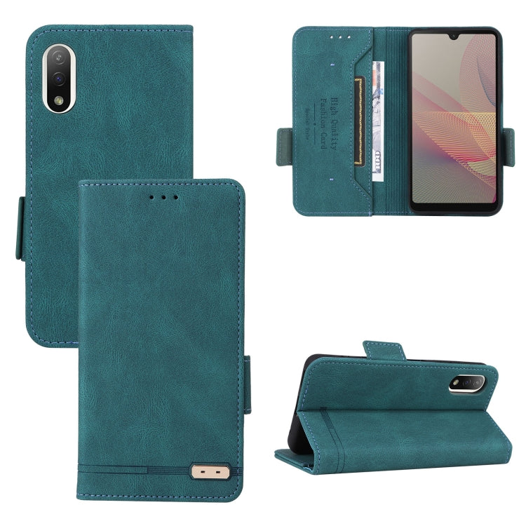 Teal leather flip phone case with magnetic clasp and card slot
