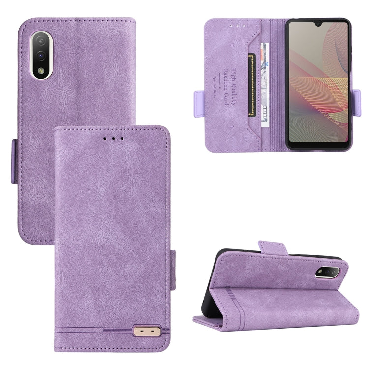 Purple leather flip phone case with magnetic clasp and card slot