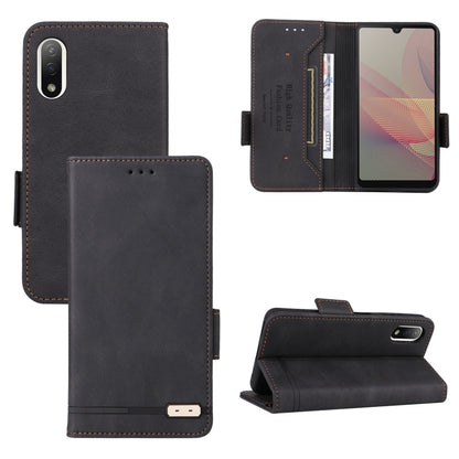Black leather flip phone case with magnetic clasp and card slot