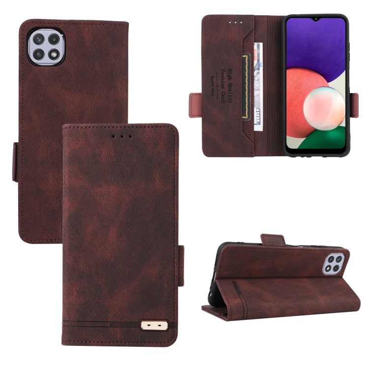 Dark brown leather flip phone case with magnetic clasp and card holder