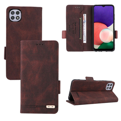 Dark brown leather flip phone case with magnetic clasp and card holder