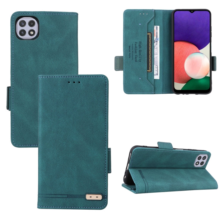 Teal leather flip phone case with magnetic clasp and interior card slot