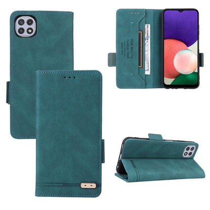 Teal leather flip phone case with magnetic clasp and interior card slot
