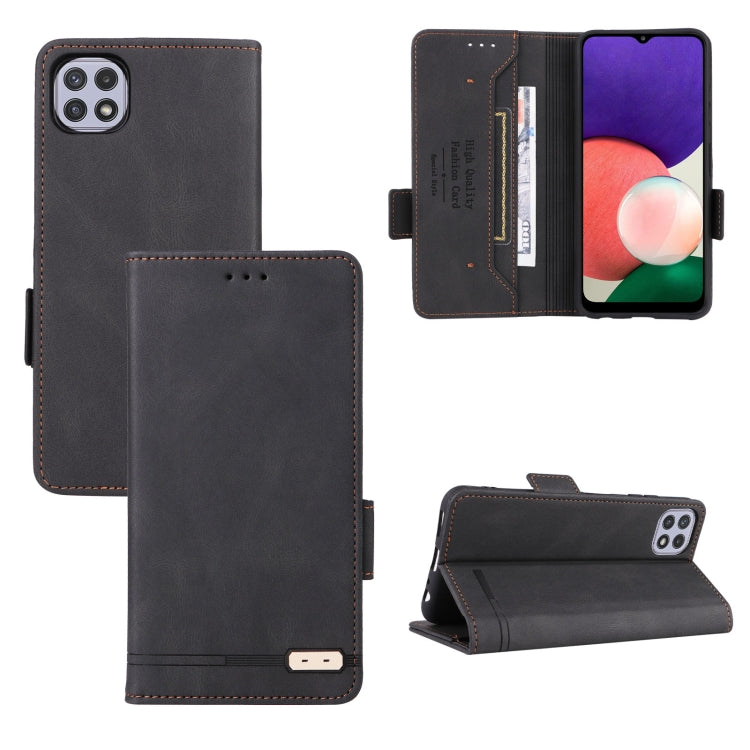 Black leather flip phone case with magnetic clasp and interior card pocket