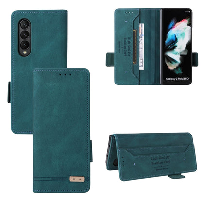 Teal leather flip phone case with magnetic clasp and card holder, open and closed views