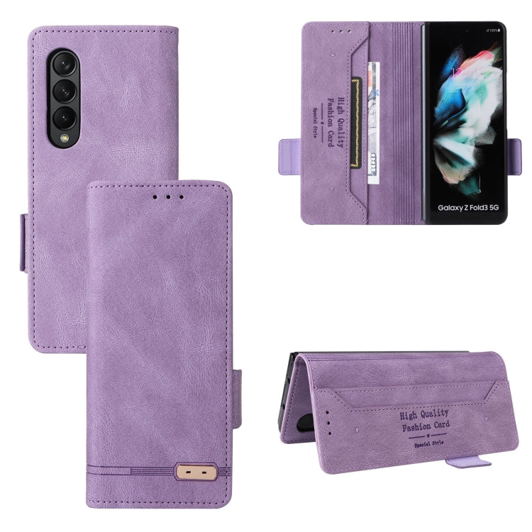 Light purple leather flip phone case with magnetic clasp and card holder, open and closed views