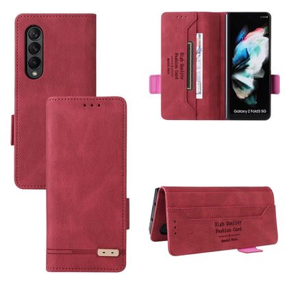Red magnetic clasp flip leather phone case with card slots and stand