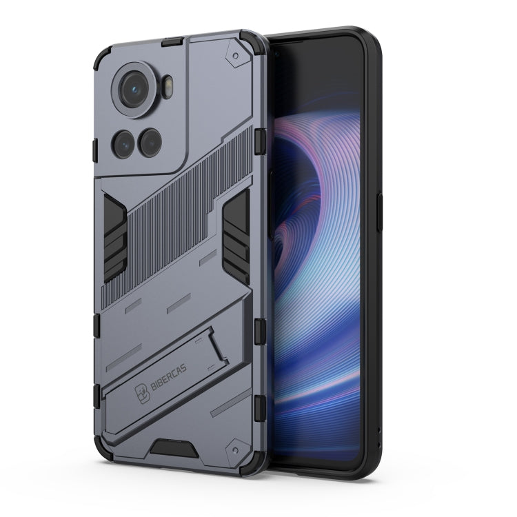 Grey rugged phone case with raised camera guards and textured impact panels