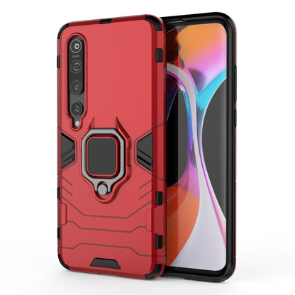 Red shockproof phone case with magnetic ring holder and raised screen edge