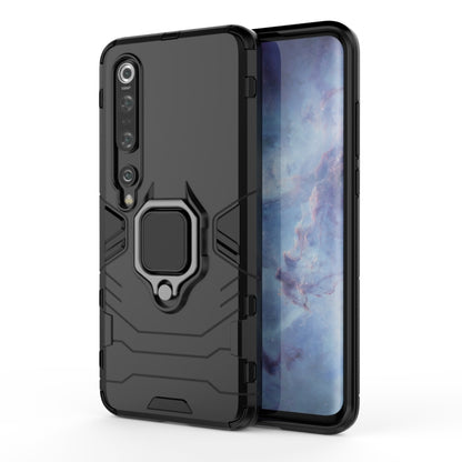 Black shockproof phone case with magnetic ring holder and camera cutouts