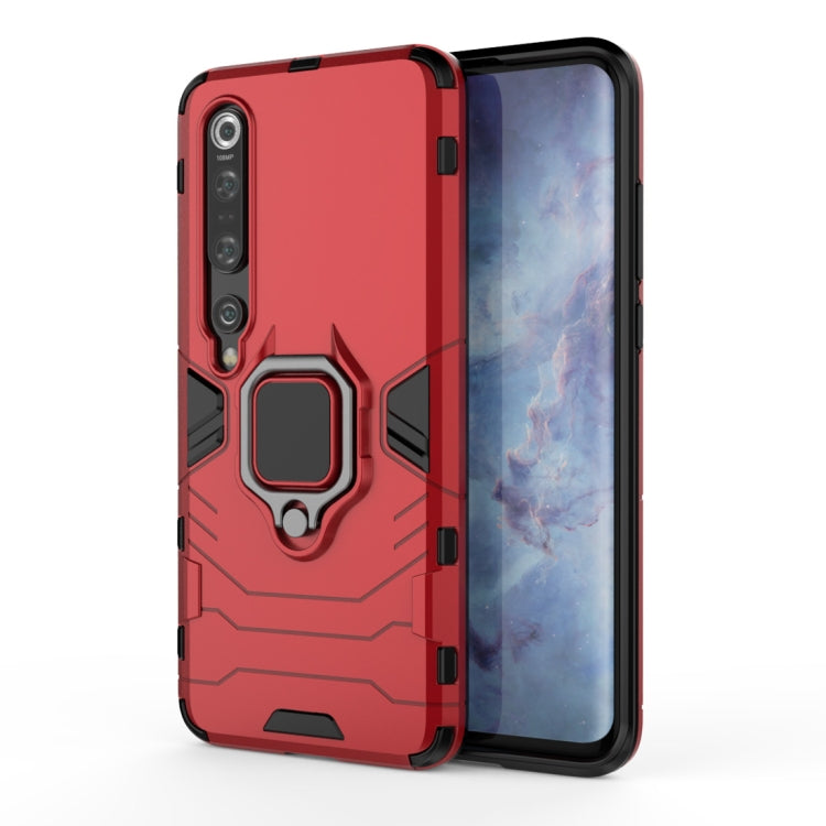 Red shockproof phone case with magnetic ring holder and rugged bumper design