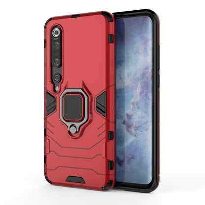 Red shockproof phone case with magnetic ring holder and rugged bumper design