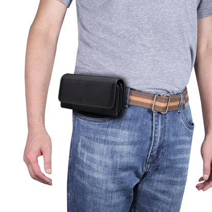 Black belt-worn phone wallet case with front flap and card slot