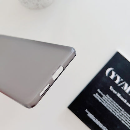 Ultra-thin frosted PP phone case, dark gray/black side profile with button cutout