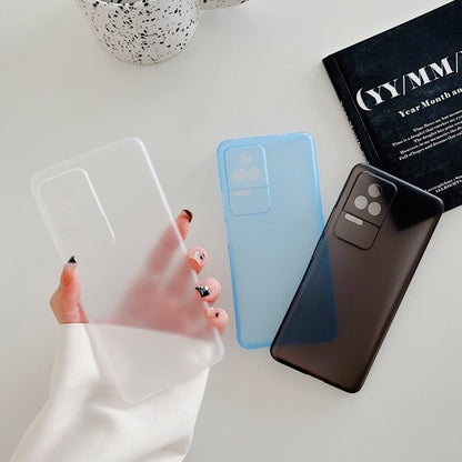 Ultra-thin frosted PP phone case set: clear and blue plus dark gray/black options shown