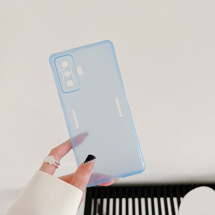 Ultra-thin frosted PP phone case, blue back with camera cutouts