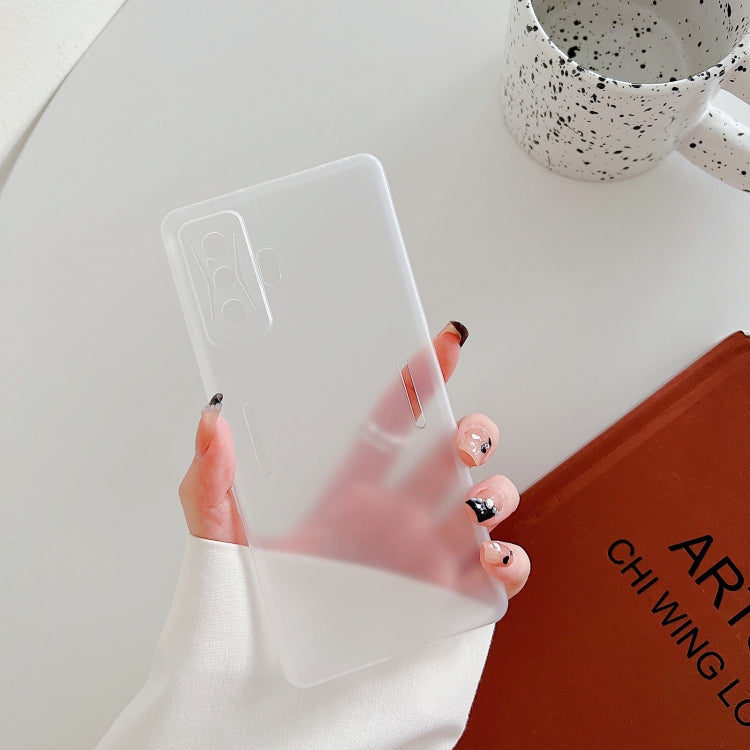 Transparent frosted phone case with camera cutout and side button openings, slim fit