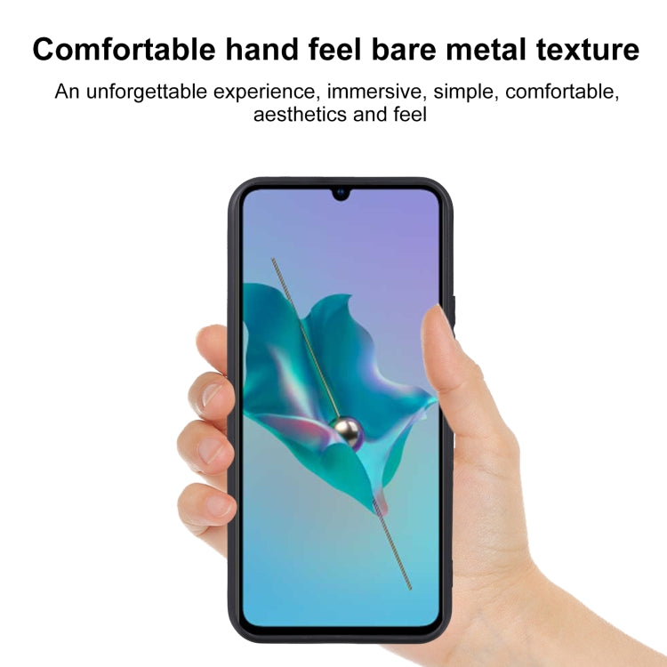 Black TPU phone case on smartphone, gripped by hands