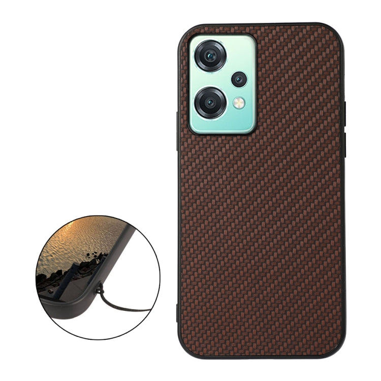 Brown carbon-fiber textured phone case with shock-absorb corner detail