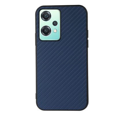 Blue carbon-fiber textured shockproof phone case with raised camera bezel