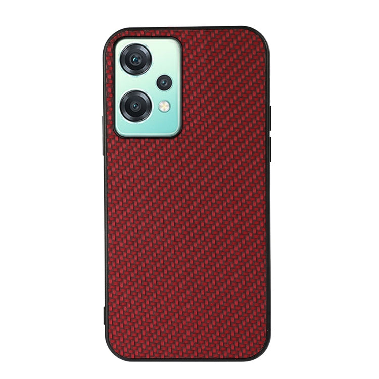 Red carbon-fiber textured shockproof phone case with raised camera cutouts