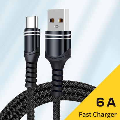 Black braided charging cable with USB-C plug and USB-A connector, 8-pin style