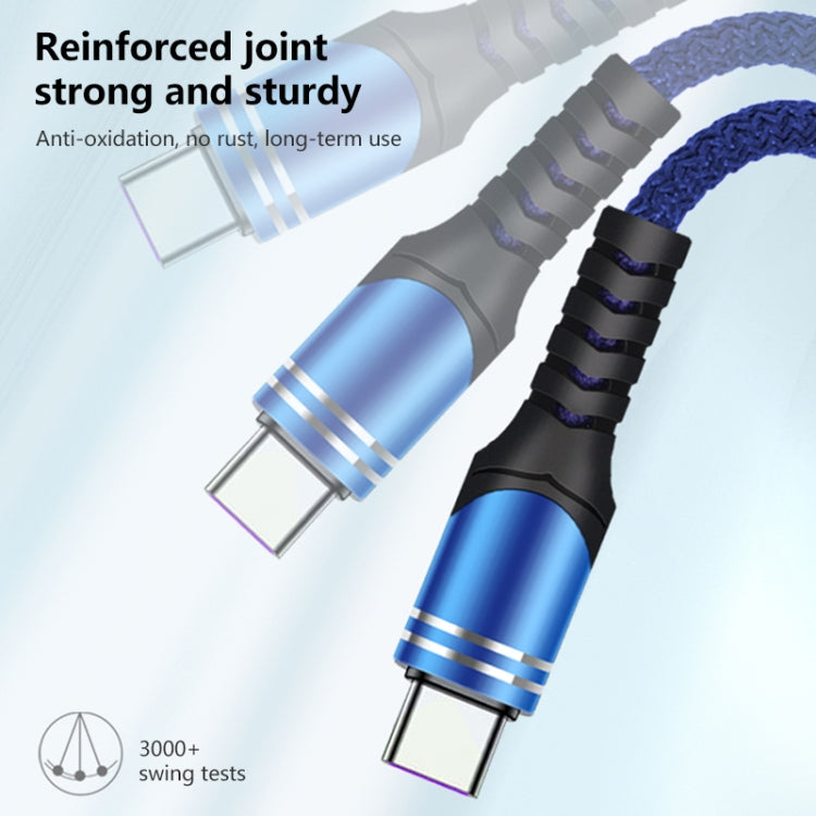 Blue braided USB cable with reinforced connector joints and USB-C plug