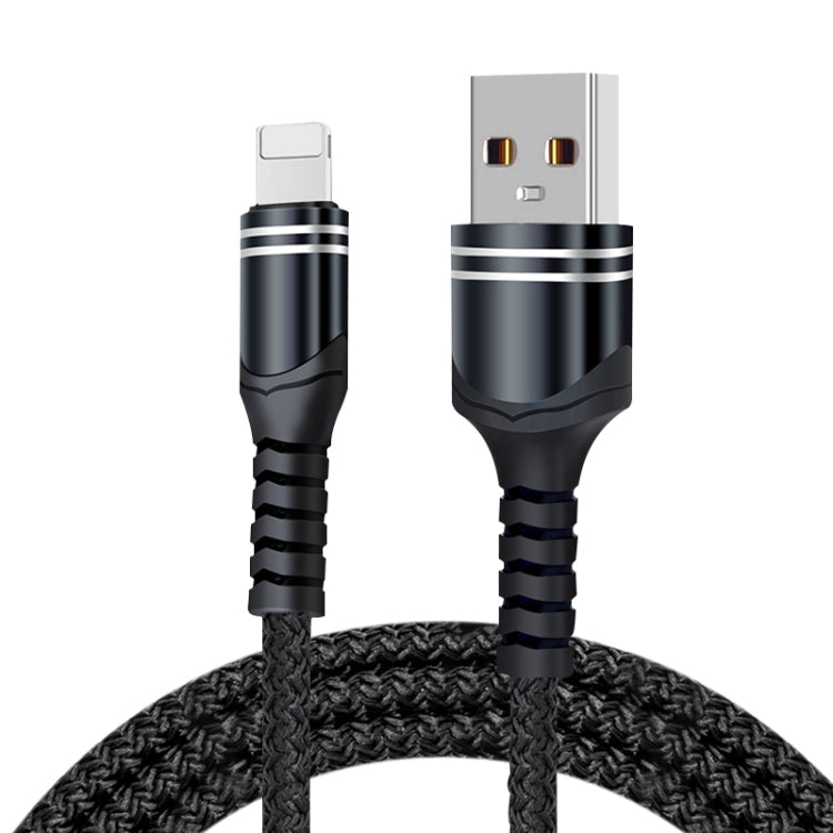 Black braided USB charging cable with USB-C plug and USB-A connector, 8-pin
