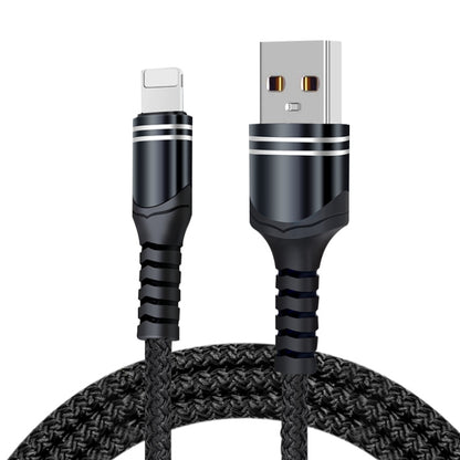 Black braided USB charging cable with USB-C plug and USB-A connector, 8-pin