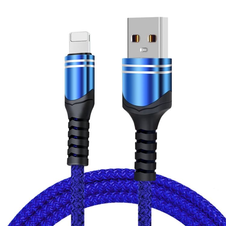 Blue braided USB charging cable with USB-C plug and USB-A connector, 8-pin