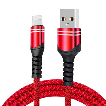 Red braided USB charging cable with USB-C plug and USB-A connector, 8-pin