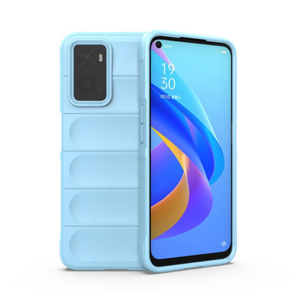 Light blue TPU phone case with camera cover and raised edges for screen protection