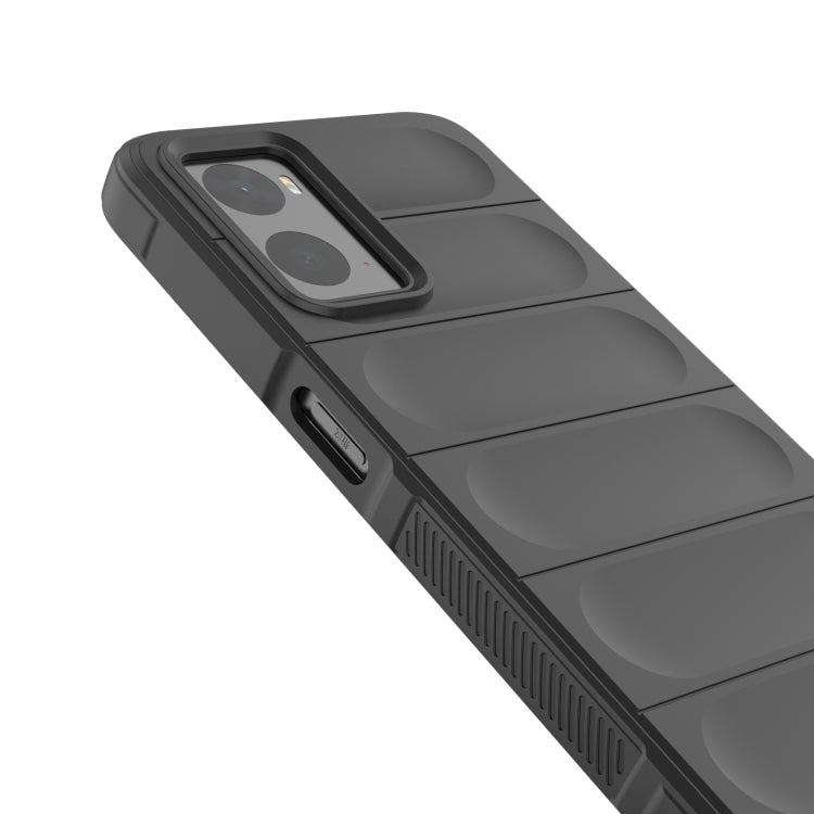 Black TPU phone case with camera shield, port openings, and textured side grip
