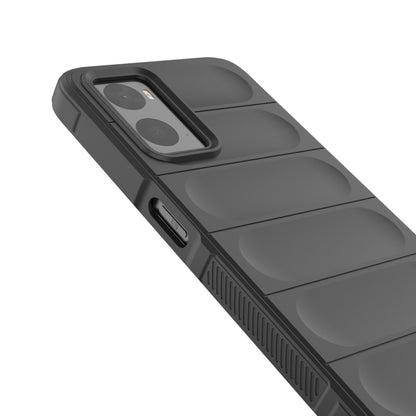 Black TPU phone case with camera shield, port openings, and textured side grip