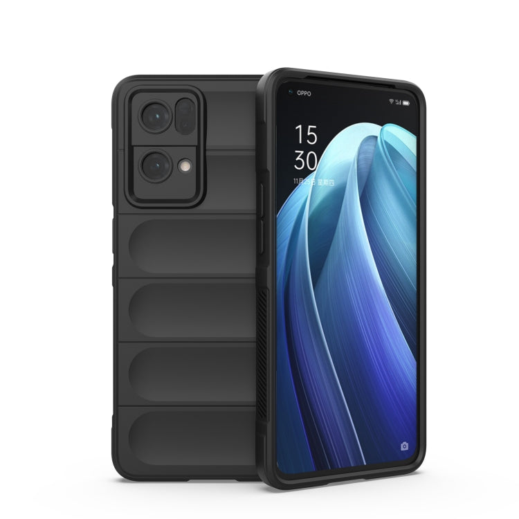Black phone case with raised grip panels and camera cutouts, front and back shown