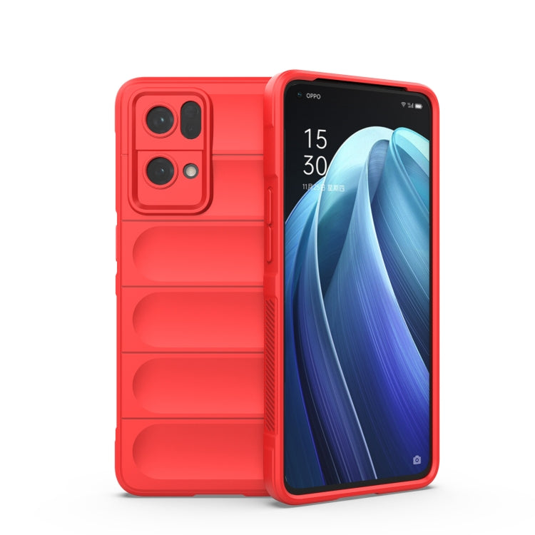 Red phone case with raised grip panels and dual camera cutouts, front and back shown